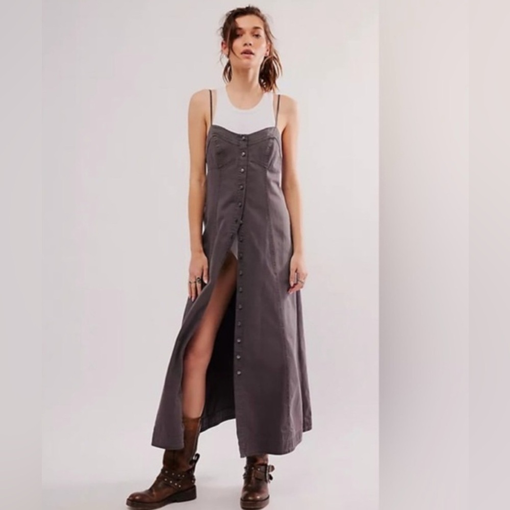 Just Jill Denim Gray Button-Down Maxi Dress